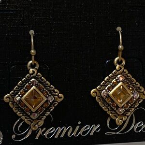 Premier Designs Gold Tone Rhinestone Square Earrings